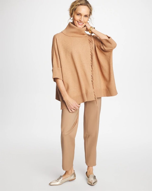 Cowlneck Knit Fringe Poncho - image 3